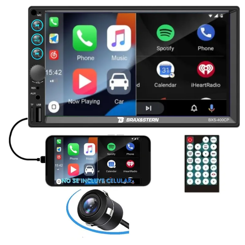 B BRAX&STERN - Radio Carro Android Auto Carplay Pantalla Tactil 7 Bluetooth Cámara