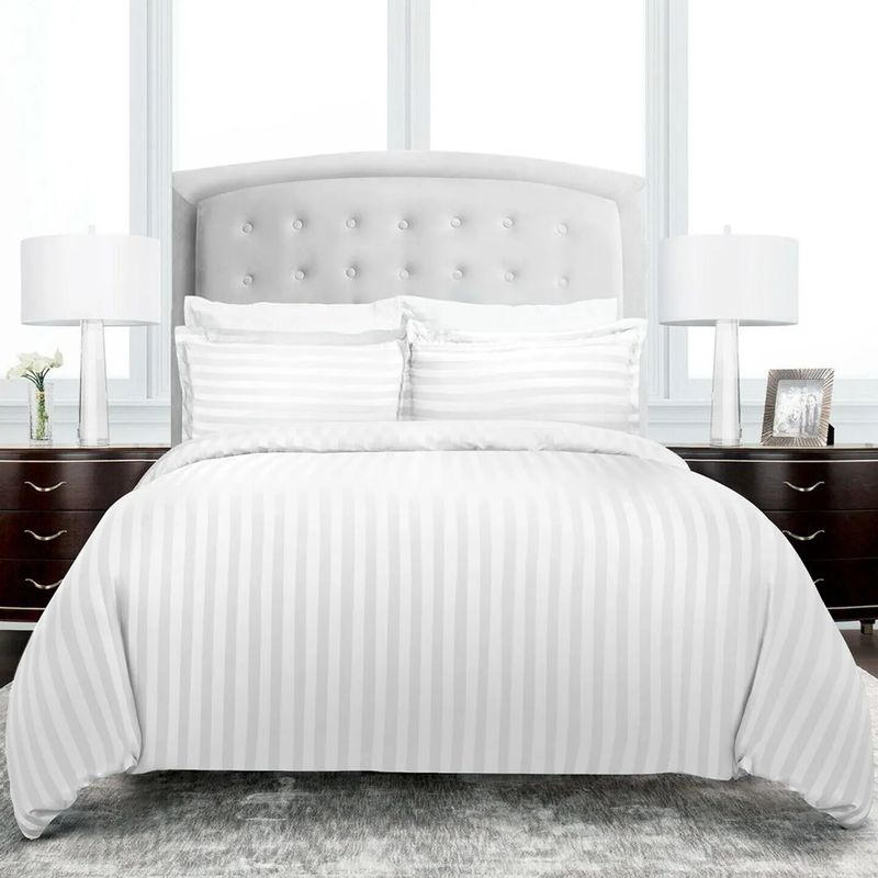 PLUMA HOME - Funda duvet algodón white tela rayas queen