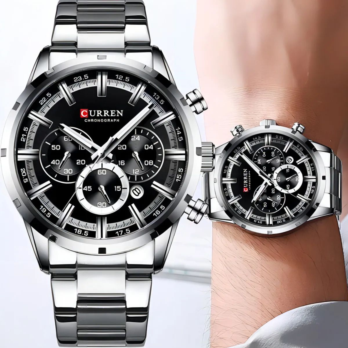 CURREN - Reloj Curren 8355 Cronógrafo En Acero De Lujo Casual Para Hombre