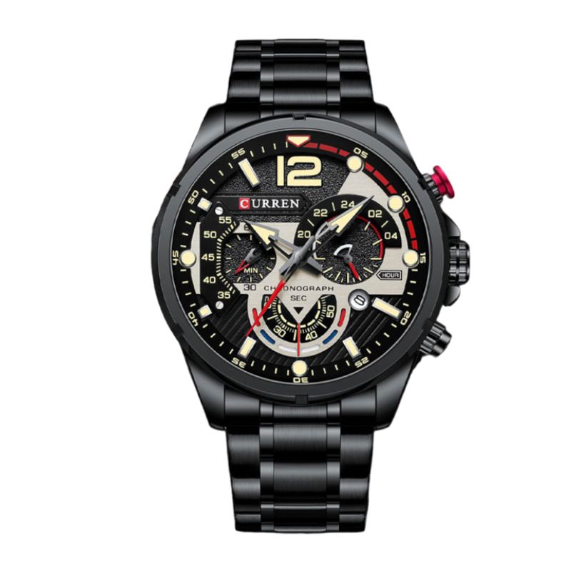 CURREN - Reloj Curren 8395 Cronógrafo En Acero Para Hombre Negro - Plateado