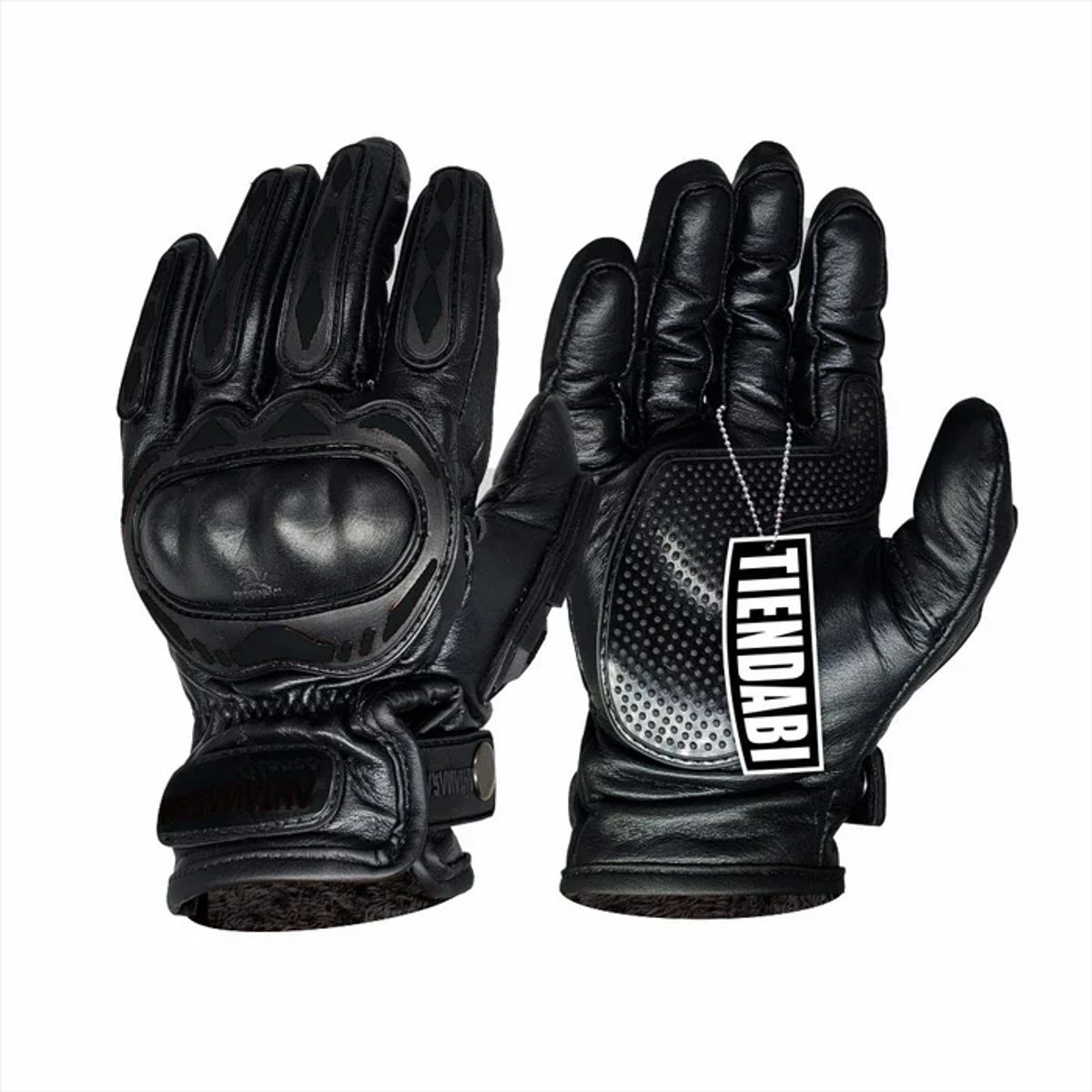 NACIONAL - Guantes Moto Motociclista Cuero Tipo Relojero Unisex NEGRO