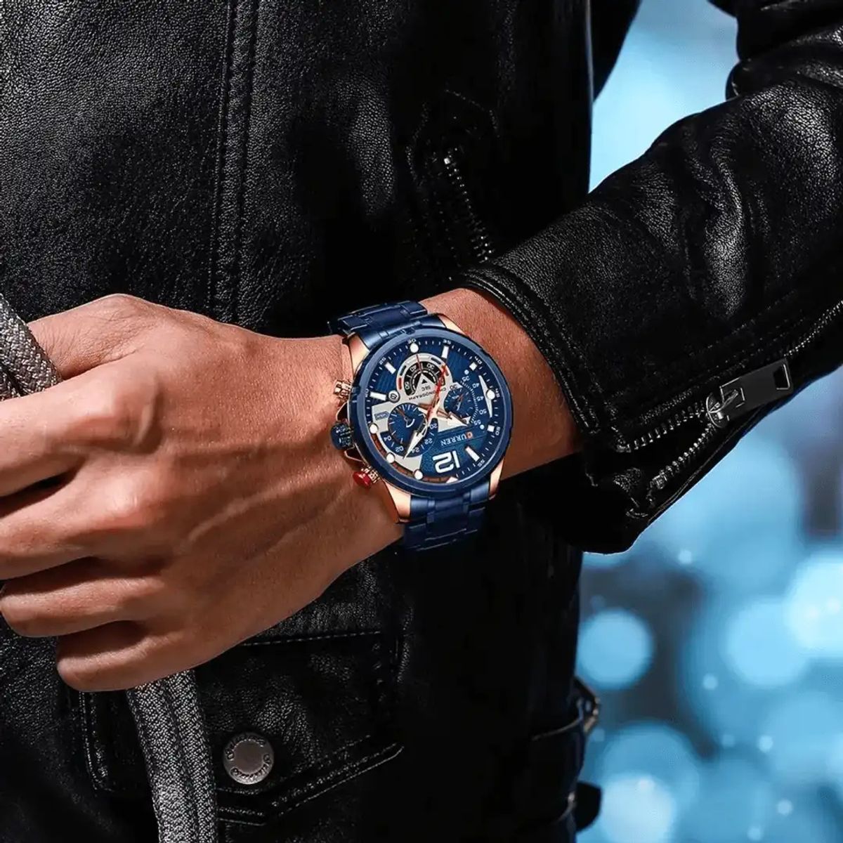 CURREN - Reloj Curren 8395 Cronógrafo En Acero Para Hombre Azul