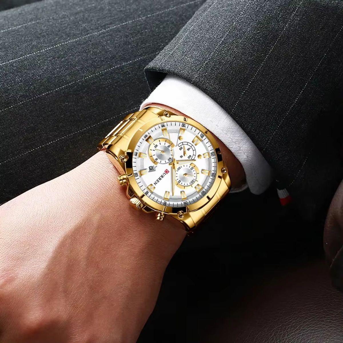 CURREN - Reloj Curren 8360 Cronógrafo En Acero Dorado Para Hombre