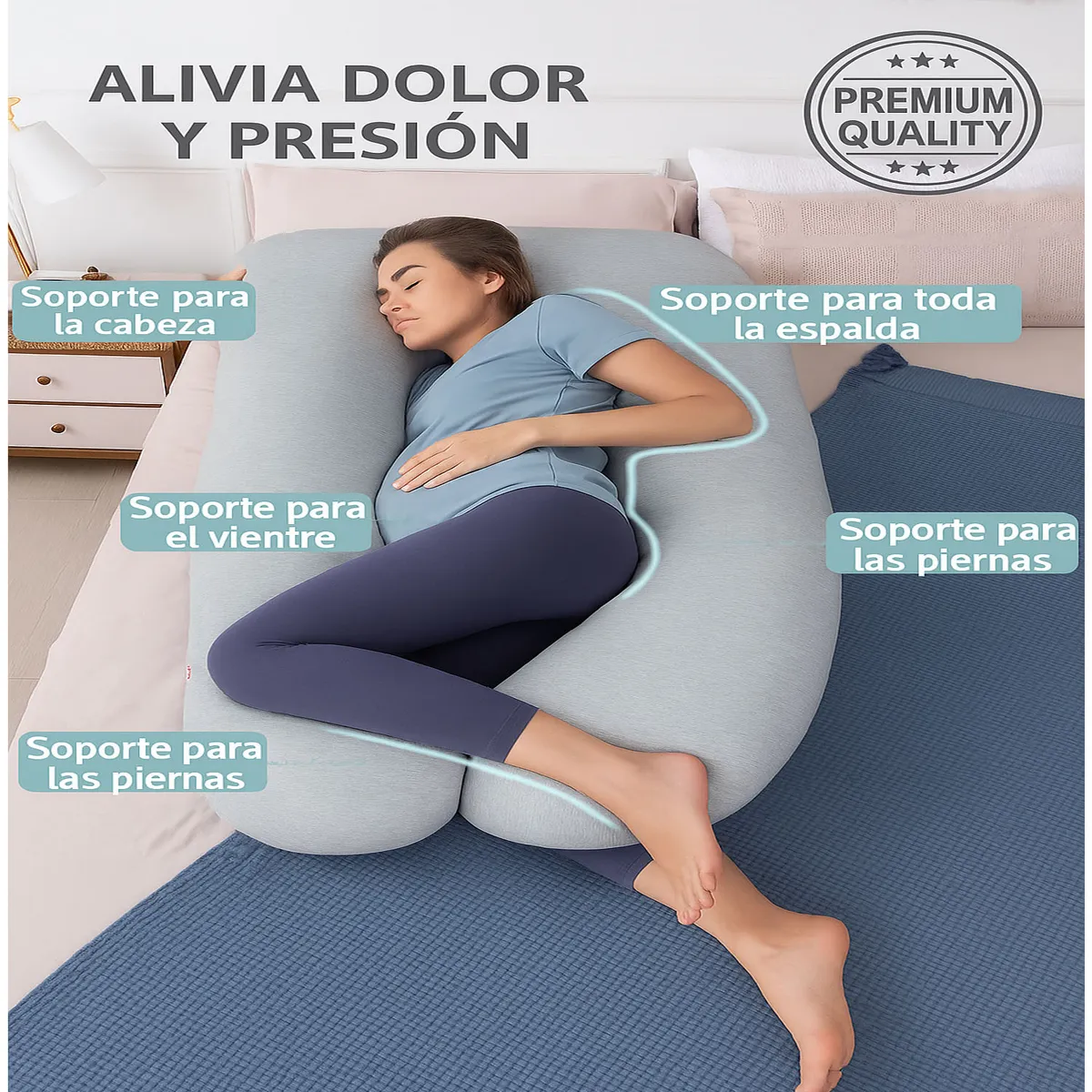 ONE PIXEL - Almohada Embarazo Cuerpo Entero Antidolores Calidad Premium