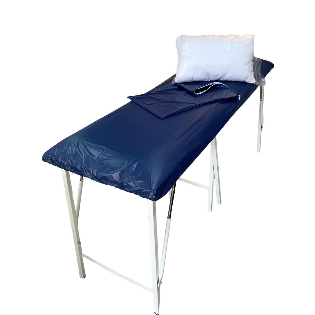 GENERICO - COMBO SÁBANA + FUNDA PLASTICA SUAVIPLAST + ALMOHADA - AZUL OSCURO