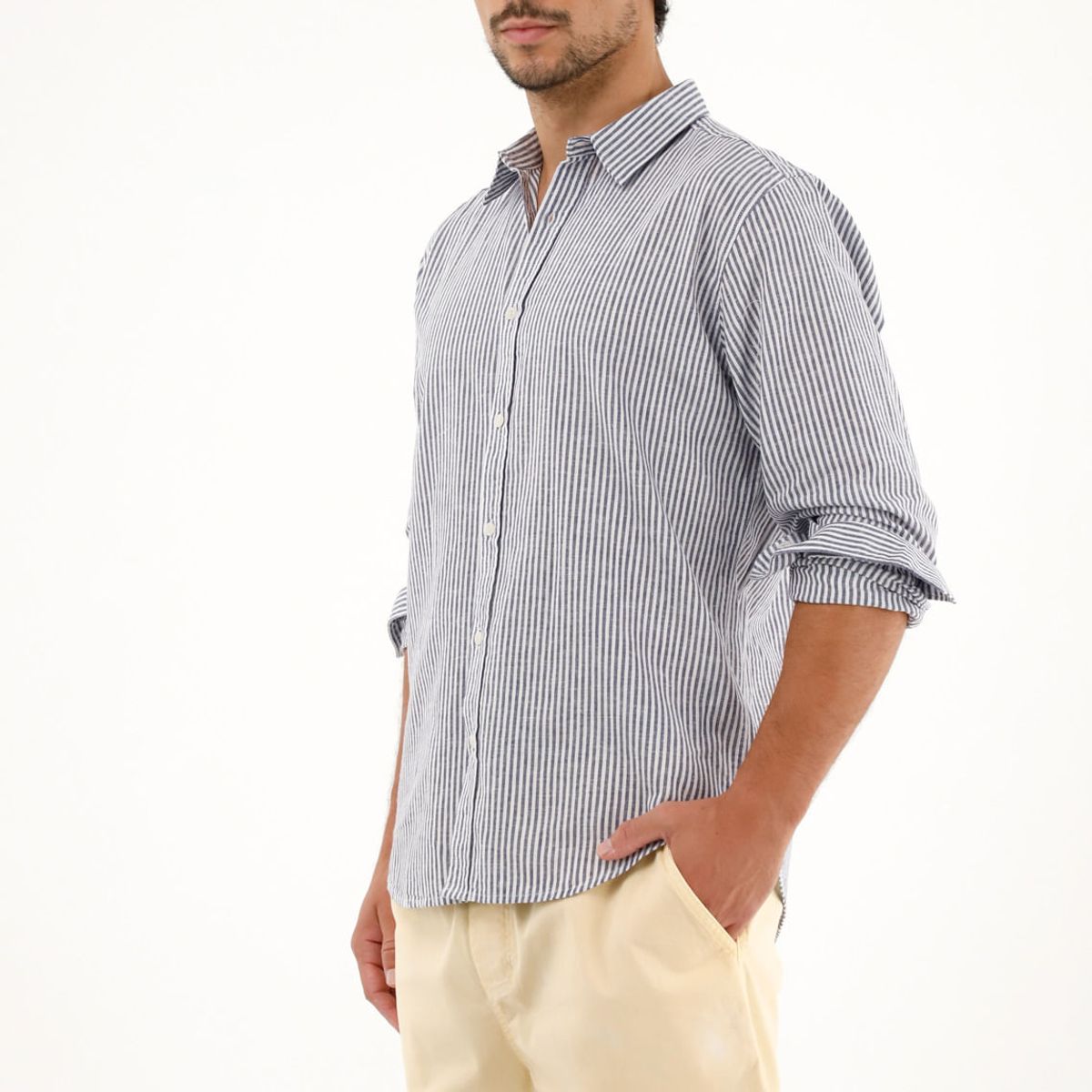 TENNIS - Camisa azul oscuro a rayas manga larga para hombre