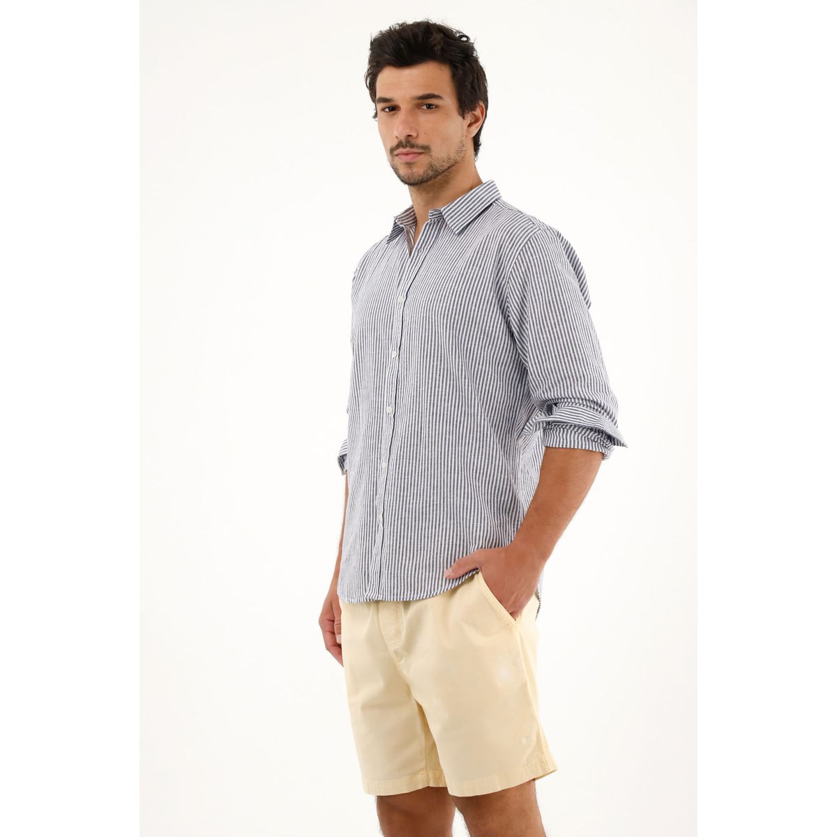 TENNIS - Camisa azul oscuro a rayas manga larga para hombre