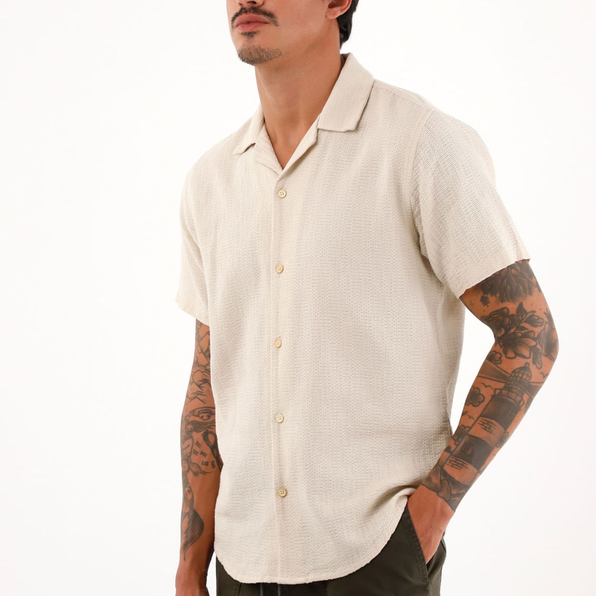 TENNIS - Camisa Resort con tela texturizada crudo para hombre