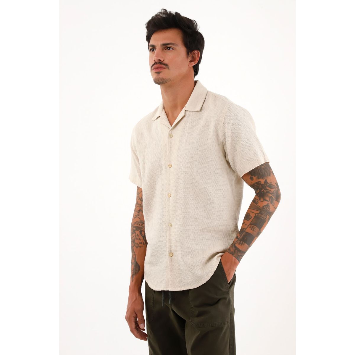 TENNIS - Camisa Resort con tela texturizada crudo para hombre