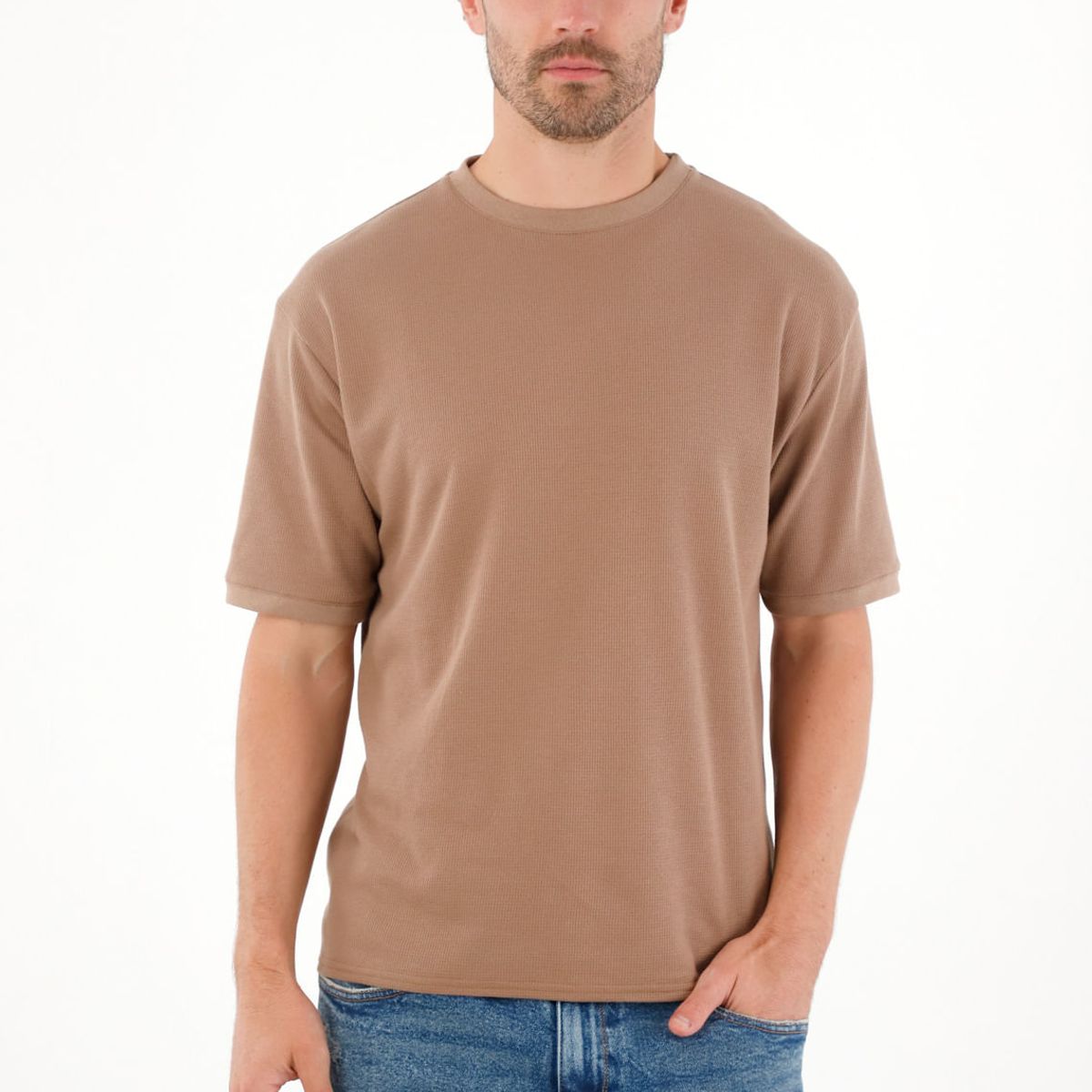 TENNIS - Camiseta manga corta con textura café para hombre