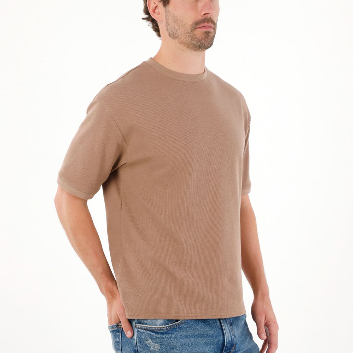 TENNIS - Camiseta manga corta con textura café para hombre