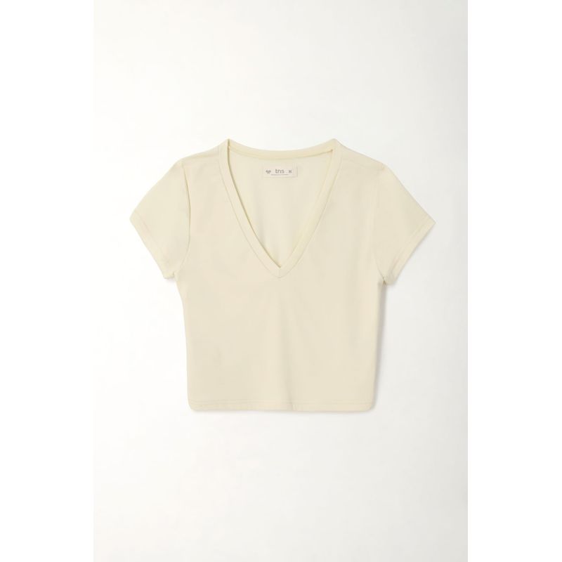 TENNIS - Camiseta crop con cuello en V amarilla para mujer