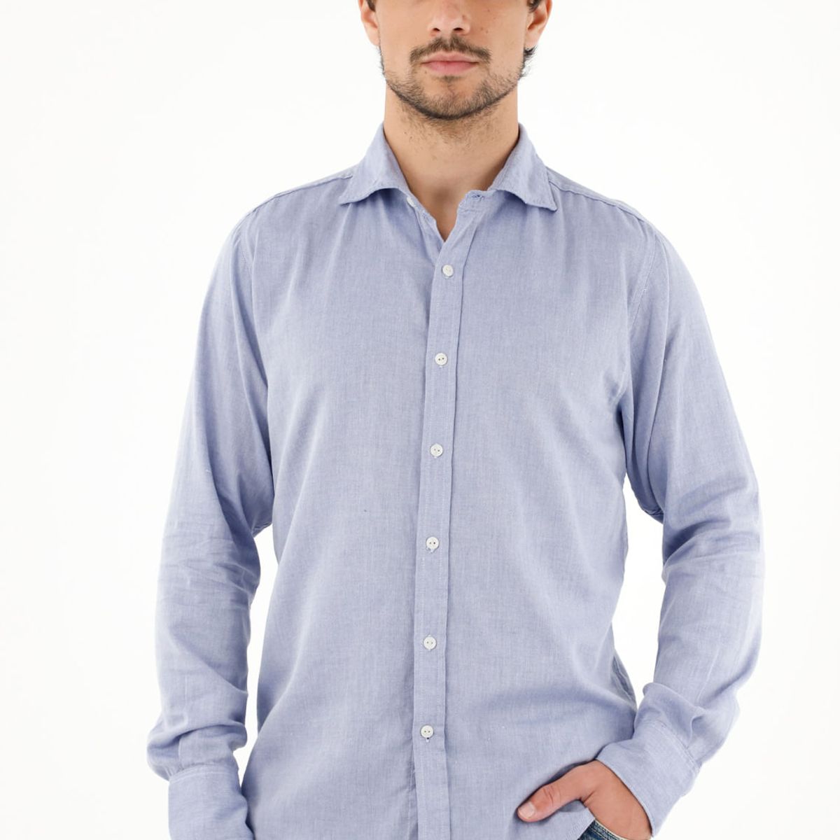 TENNIS - Camisa azul con diseño preteñido manga larga para hombre