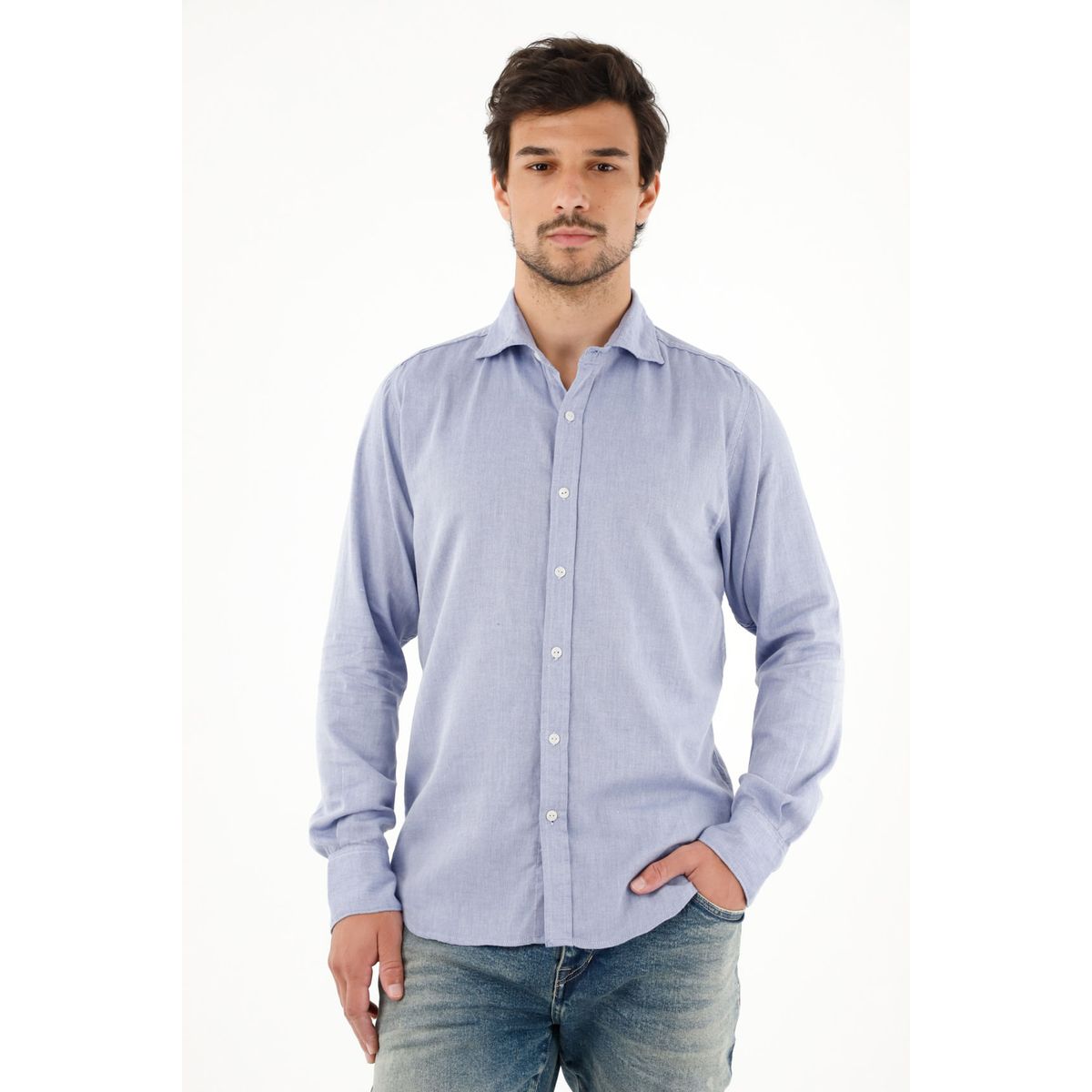 TENNIS - Camisa azul con diseño preteñido manga larga para hombre