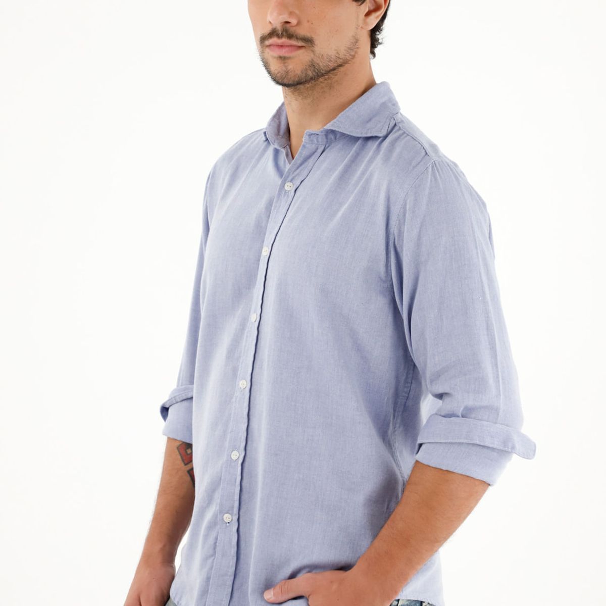 TENNIS - Camisa azul con diseño preteñido manga larga para hombre