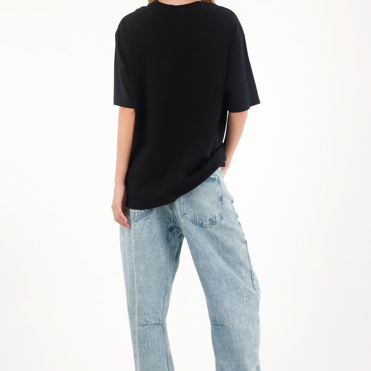 TENNIS - Camiseta oversize con cuello en rib negra para mujer