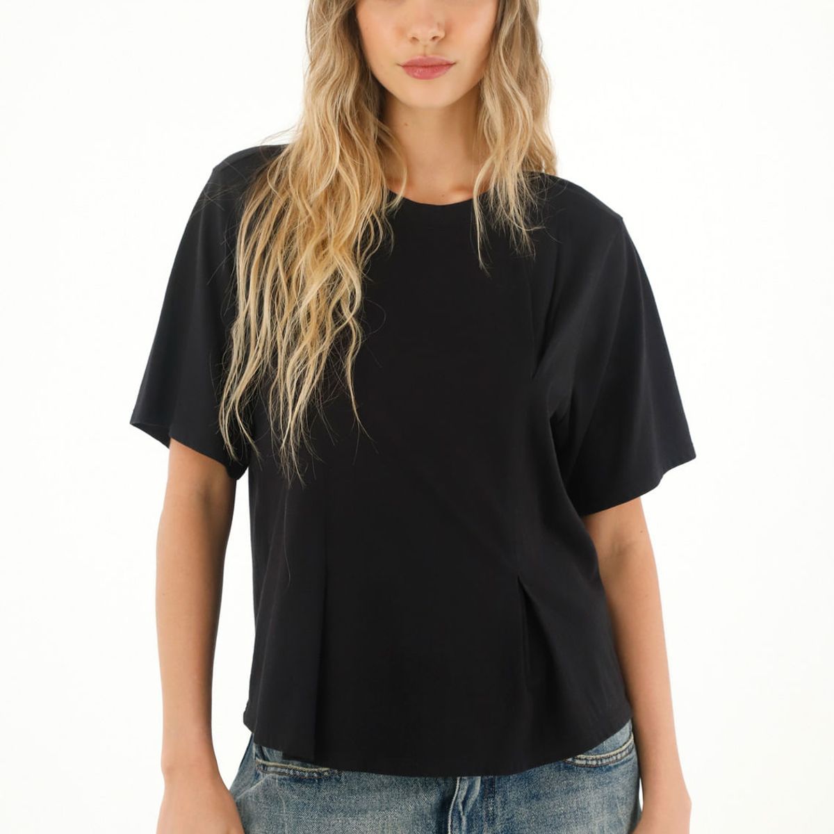 TOPMARK - Camiseta manga corta con pinzas negra para mujer