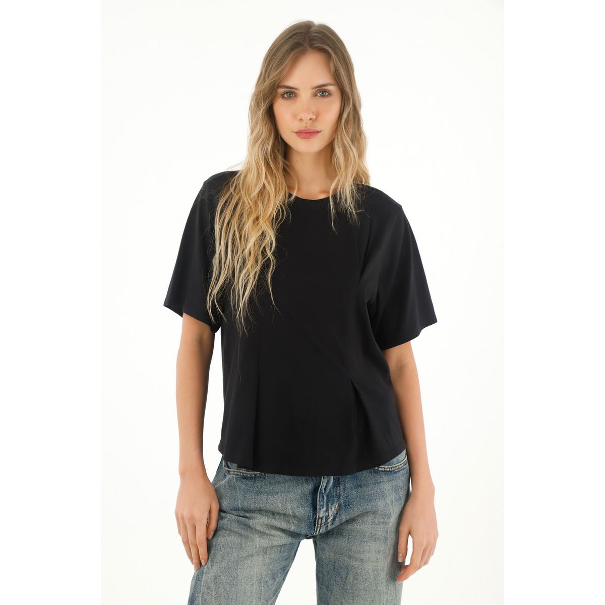 TOPMARK - Camiseta manga corta con pinzas negra para mujer