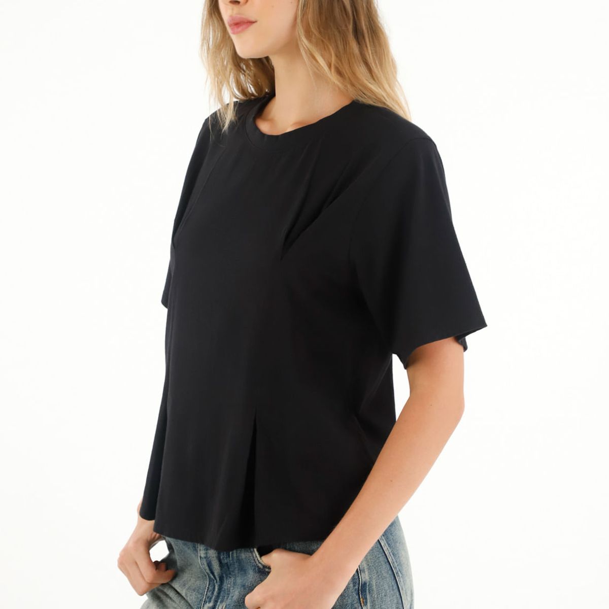 TOPMARK - Camiseta manga corta con pinzas negra para mujer