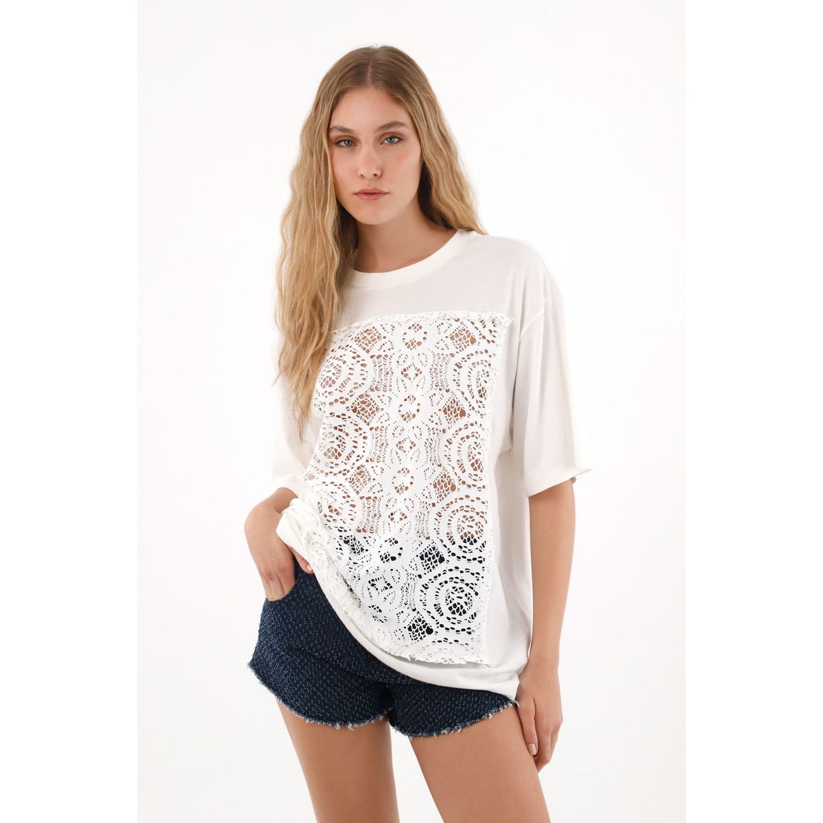 TENNIS - Camiseta manga corta de silueta amplia crudo para mujer