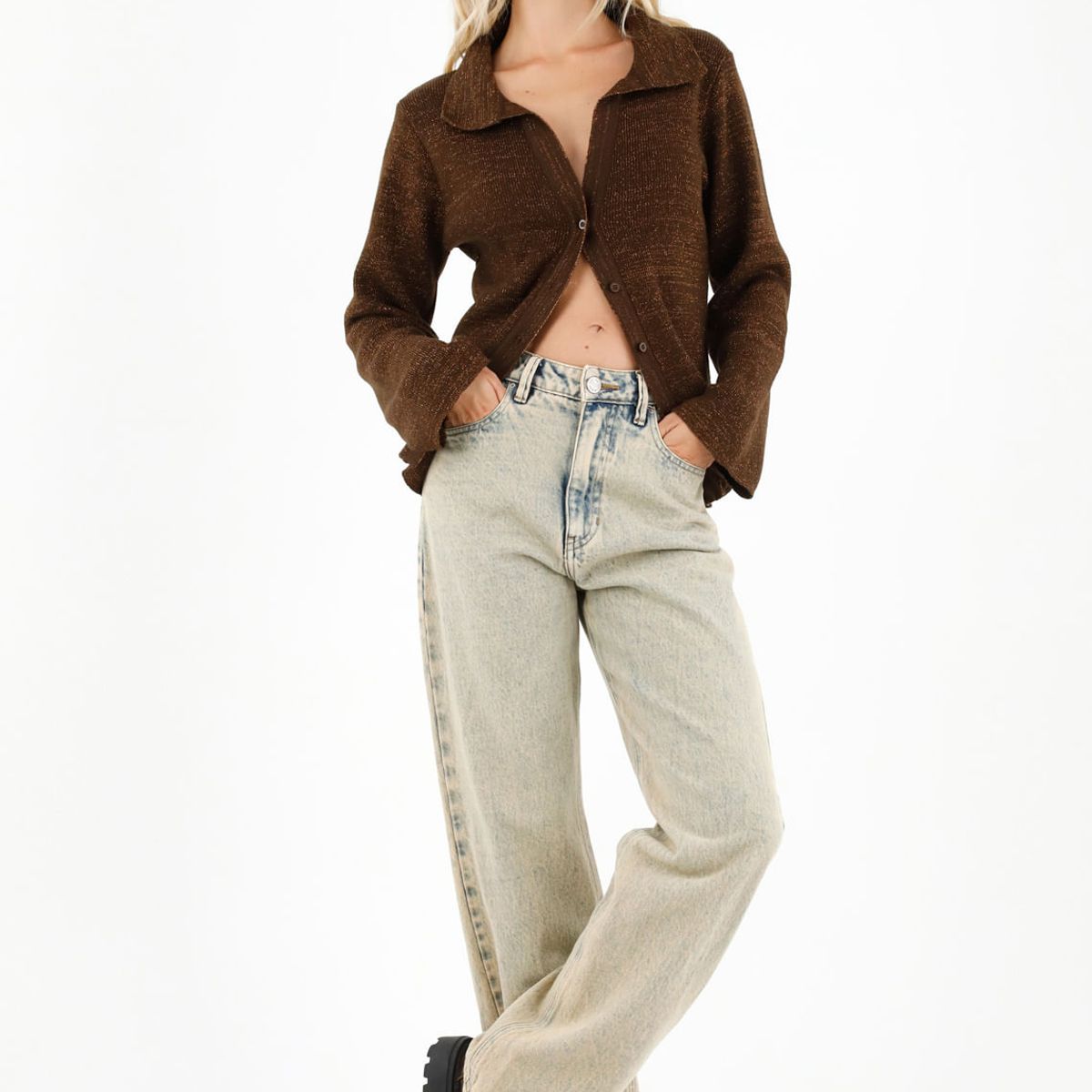 TENNIS - Camiseta tejida café para mujer