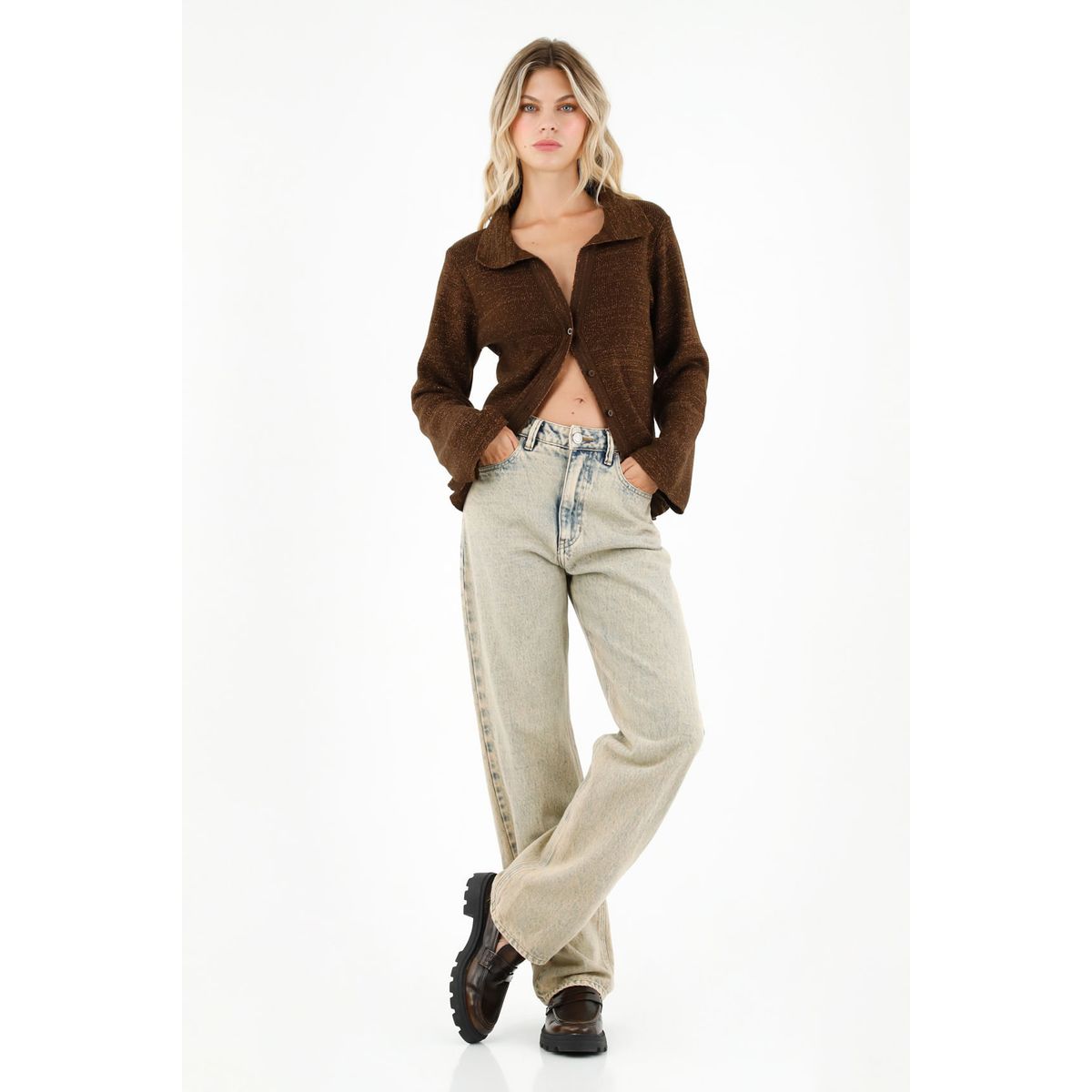 TENNIS - Camiseta tejida café para mujer