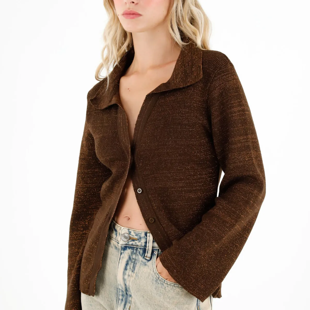 TENNIS - Camiseta tejida café para mujer