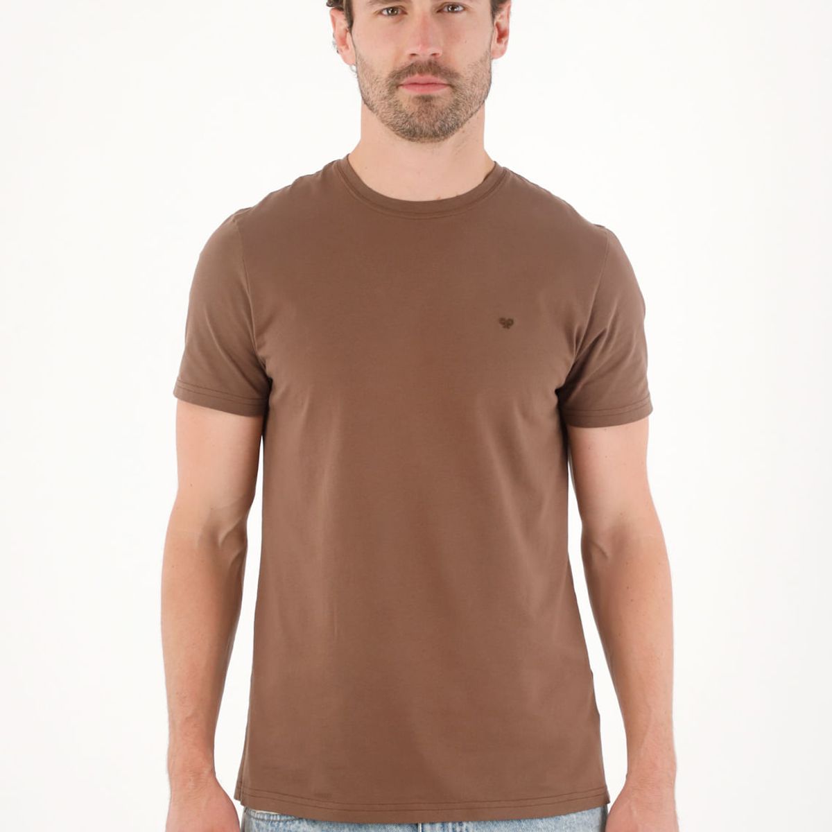 TENNIS - Camiseta manga corta con raqueta bordada café para hombre