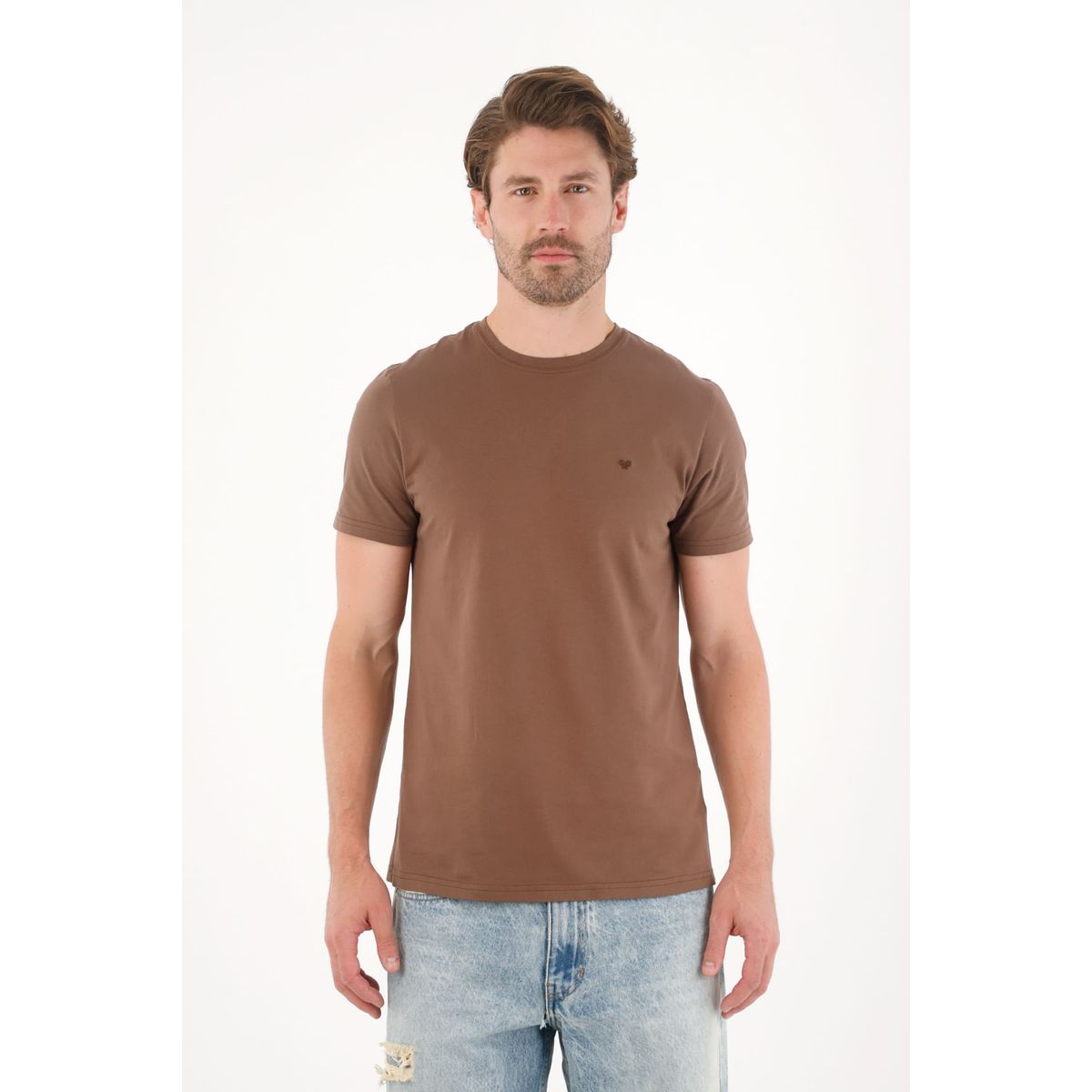 TENNIS - Camiseta manga corta con raqueta bordada café para hombre