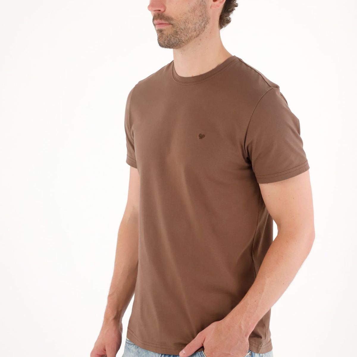 TENNIS - Camiseta manga corta con raqueta bordada café para hombre