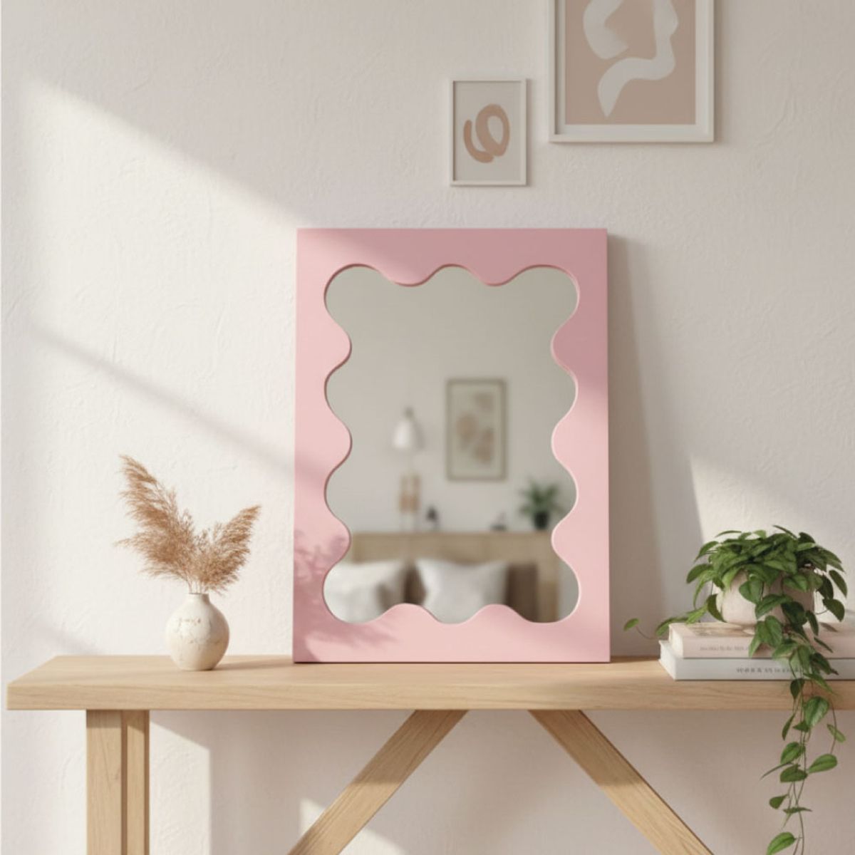 GENERICO - Espejo Decorativo de Pared Forma Orgánica Rosado