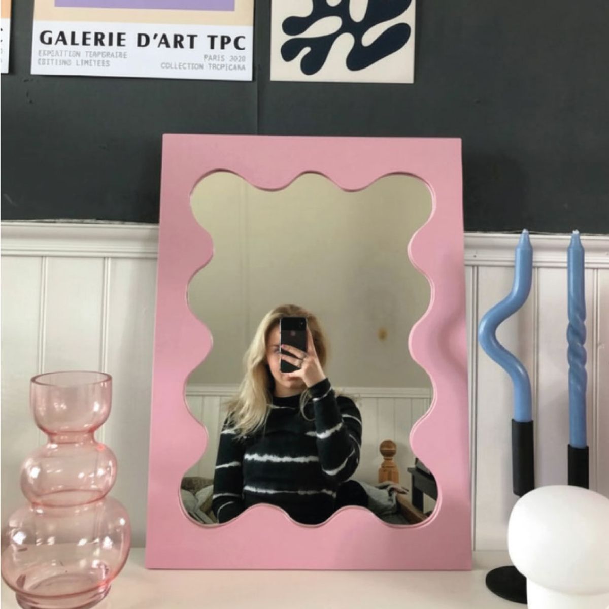 GENERICO - Espejo Decorativo de Pared Forma Orgánica Rosado
