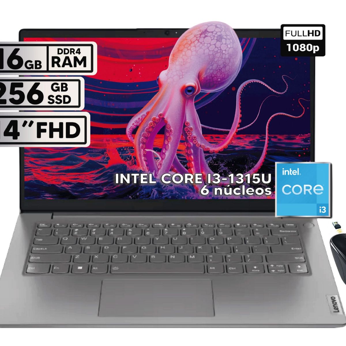 LENOVO - PORTATIL LENOVO V14 G4 IRU INTEL CORE I3-1315U 16GB RAM 256 GB SSD 14" FHD + MOUSE INALAMBRICO