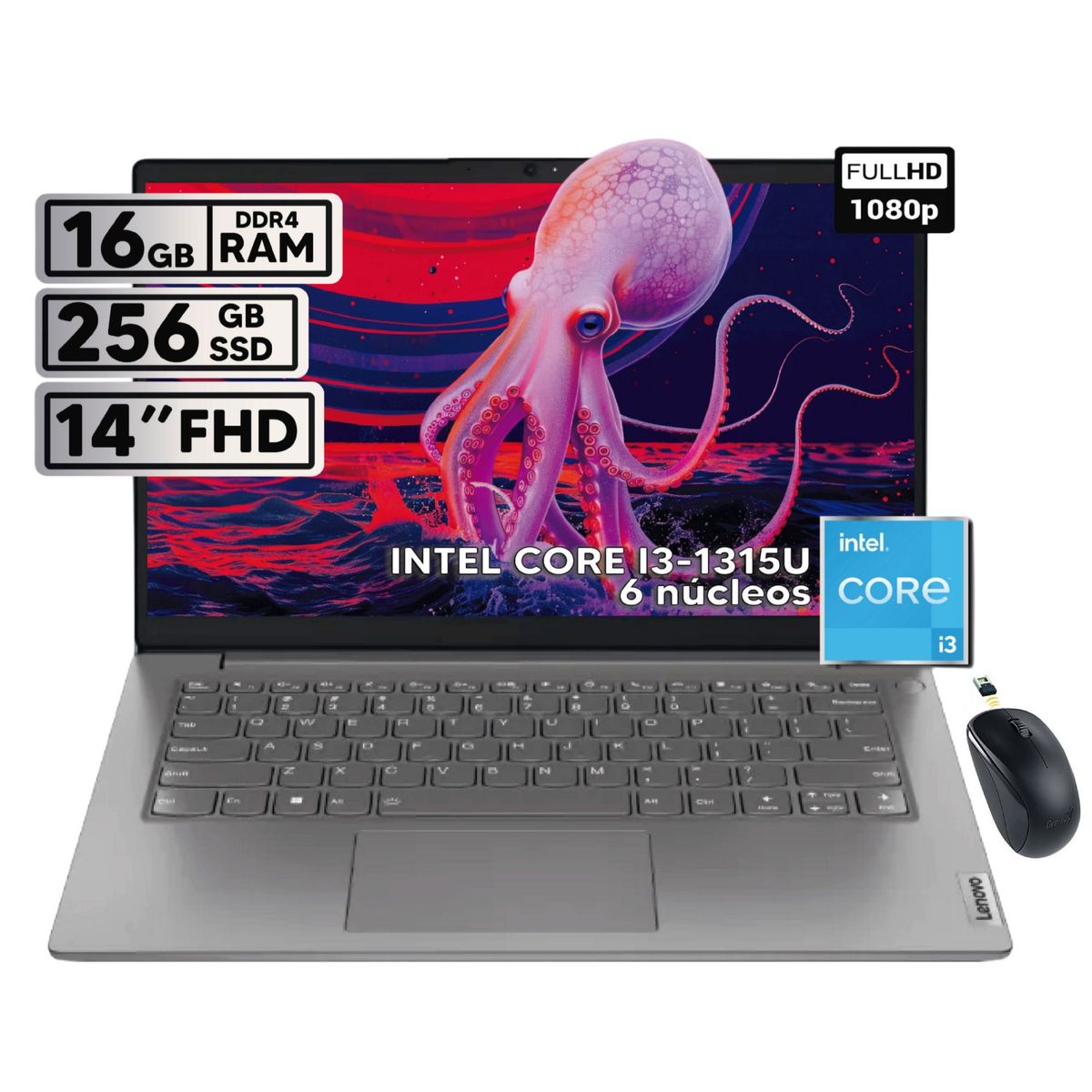 LENOVO - PORTATIL LENOVO V14 G4 IRU INTEL CORE I3-1315U 16GB RAM 256 GB SSD 14" FHD + MOUSE INALAMBRICO