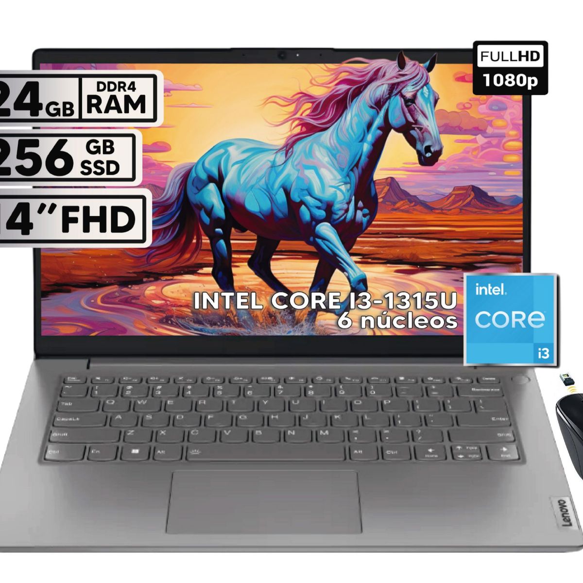 LENOVO - PORTATIL LENOVO V14 G4 IRU INTEL CORE I3-1315U 24GB RAM 256 GB SSD 14" FHD + MOUSE INALAMBRICO