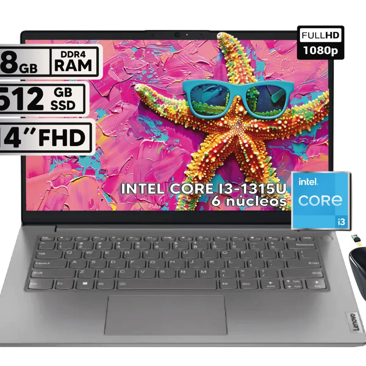 LENOVO - PORTATIL LENOVO V14 G4 IRU INTEL CORE I3-1315U 8GB RAM 512GB SSD 14 FHD + MOUSE INALAMBRICO