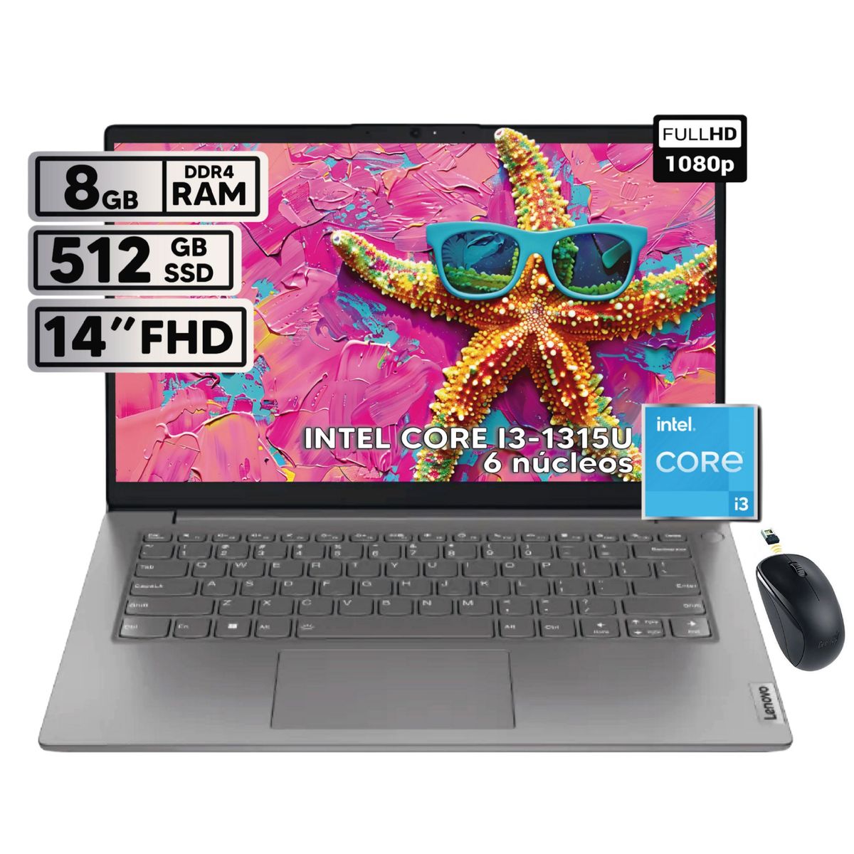 LENOVO - PORTATIL LENOVO V14 G4 IRU INTEL CORE I3-1315U 8GB RAM 512GB SSD 14 FHD + MOUSE INALAMBRICO