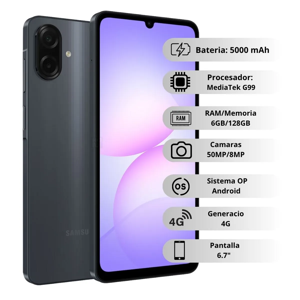 SAMSUNG - Samsung Galaxy A07 4G De 128GB6GB RAM - Negro
