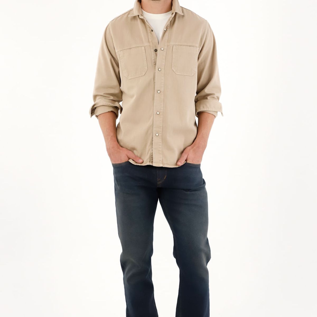 TENNIS - Camisa en dril liviano manga larga café para hombre