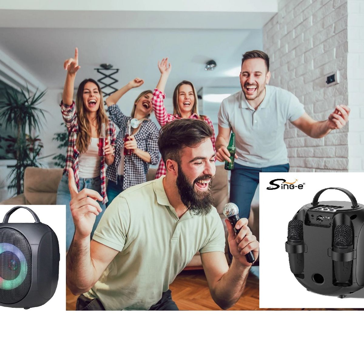 GENERICO - Parlante Micrófono X 2 Inalámbrico Luces Portatil