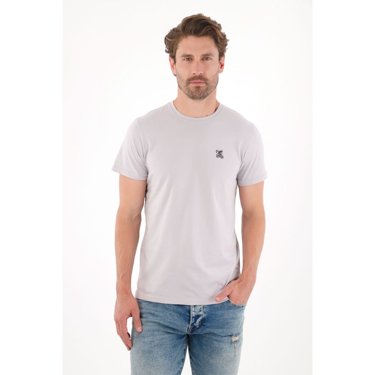 TENNIS - Camiseta con cuello redondo en rib gris para hombre