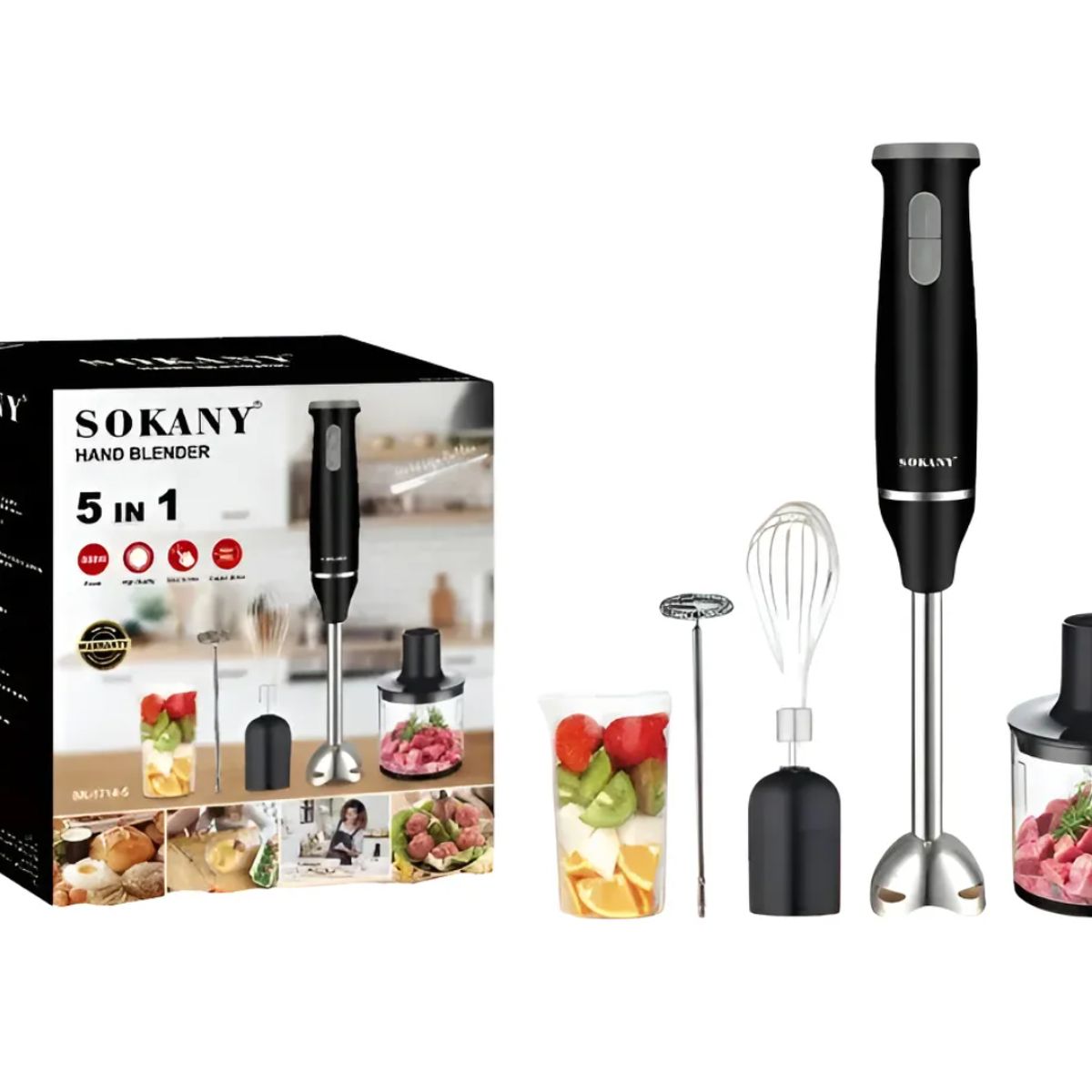 GENERICO - Batidora De Mano Sokany Con Eje De Acero Inoxidable 5 En 1
