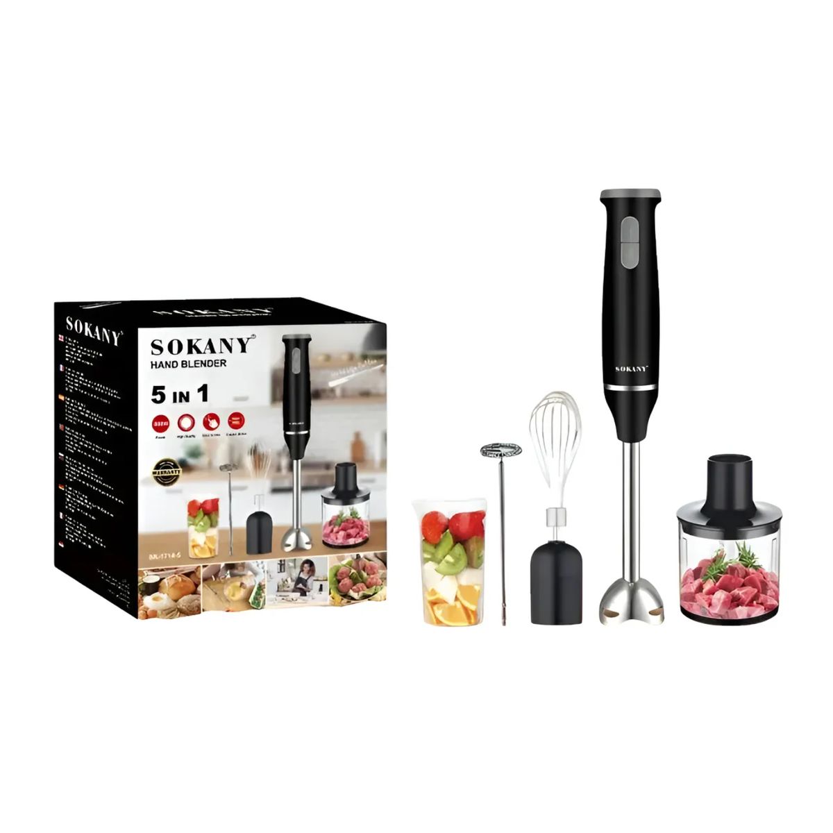 GENERICO - Batidora De Mano Sokany Con Eje De Acero Inoxidable 5 En 1