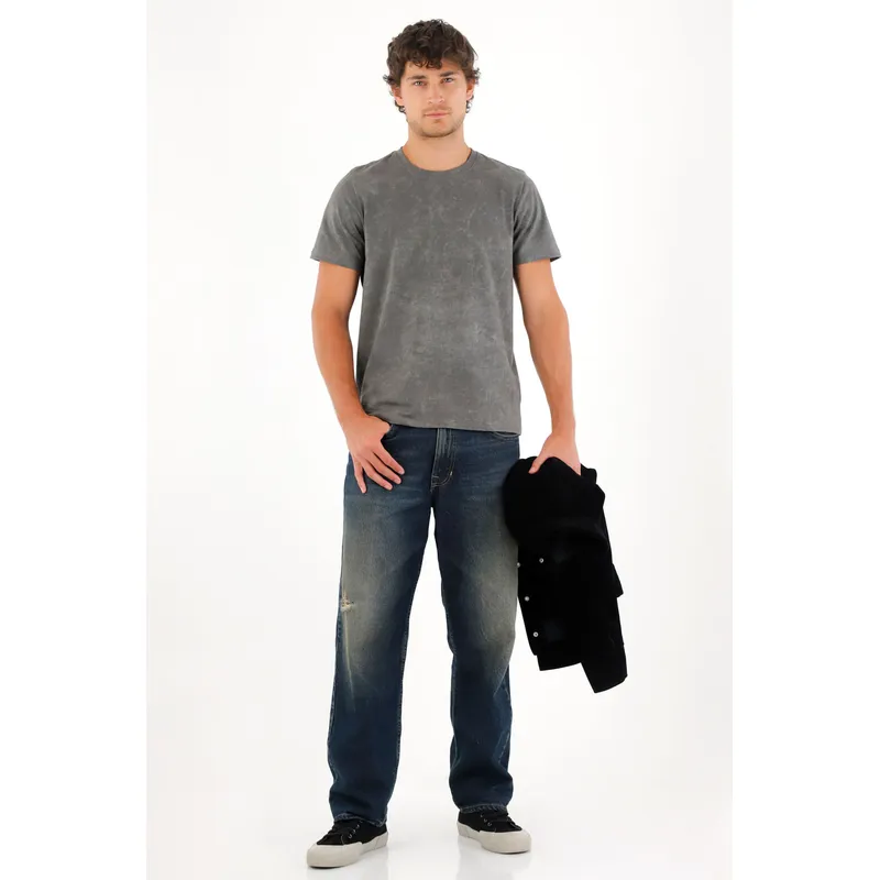 TENNIS - Camiseta básica con efecto desgastado gris para hombre