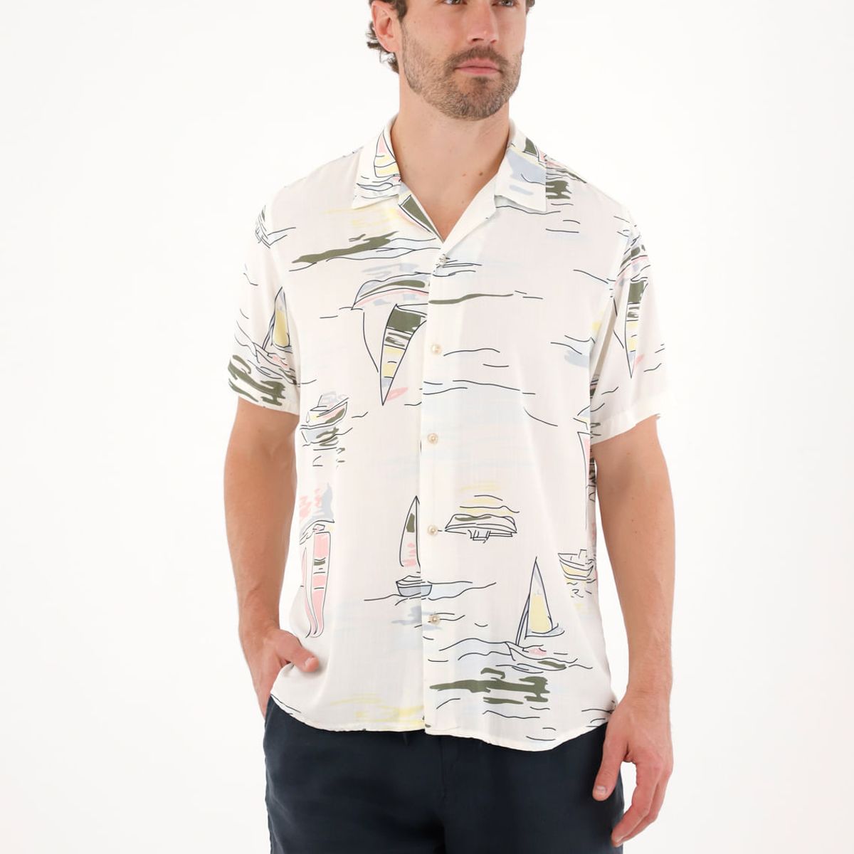 TENNIS - Camisa tipo bowling con print de veleros para hombre