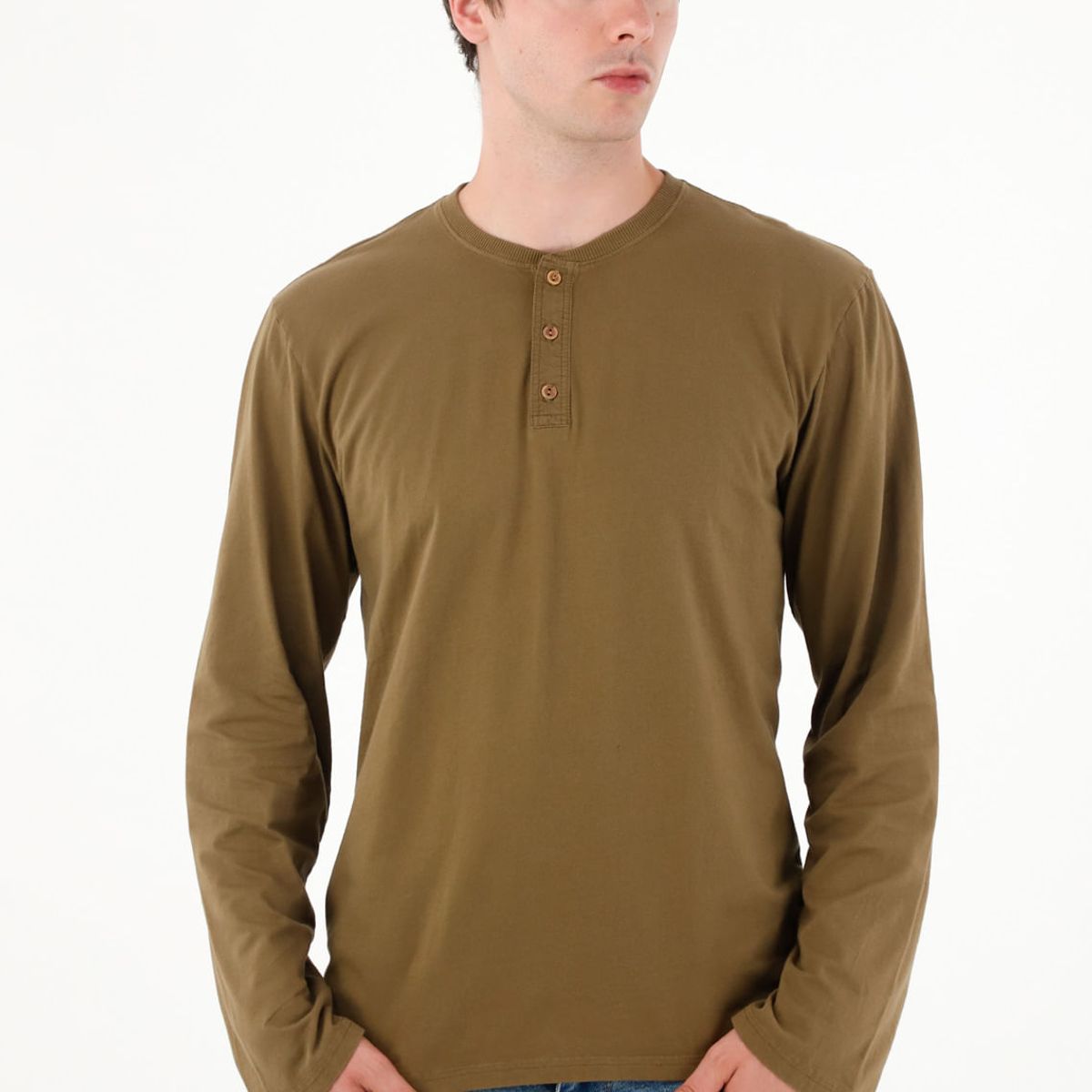 TENNIS - Camiseta manga larga con botones café para hombre