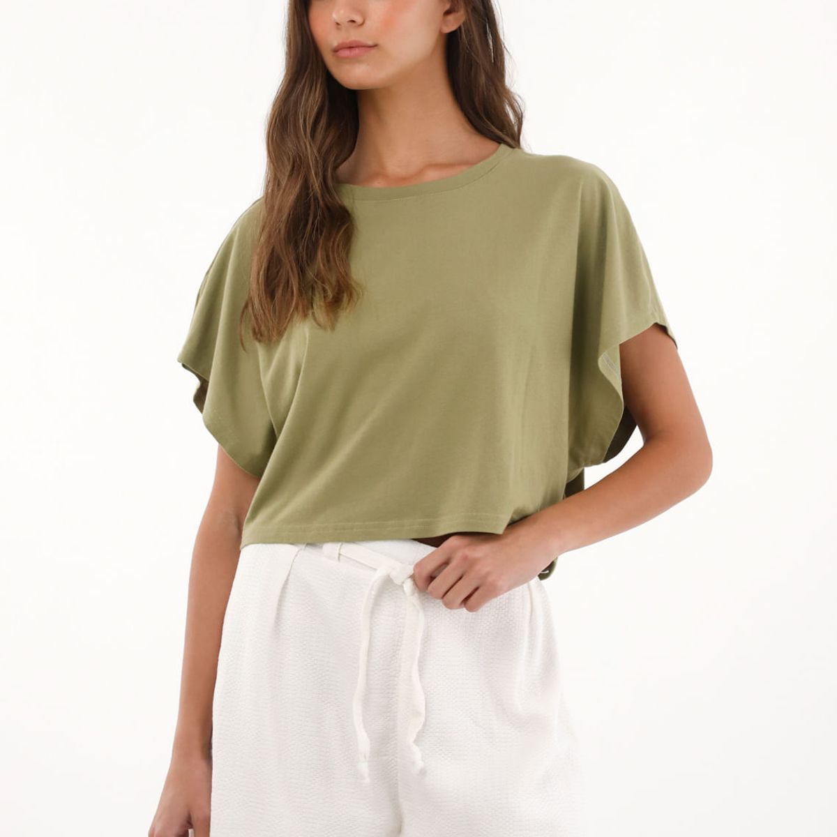TOPMARK - Camiseta crop amplia verde para mujer