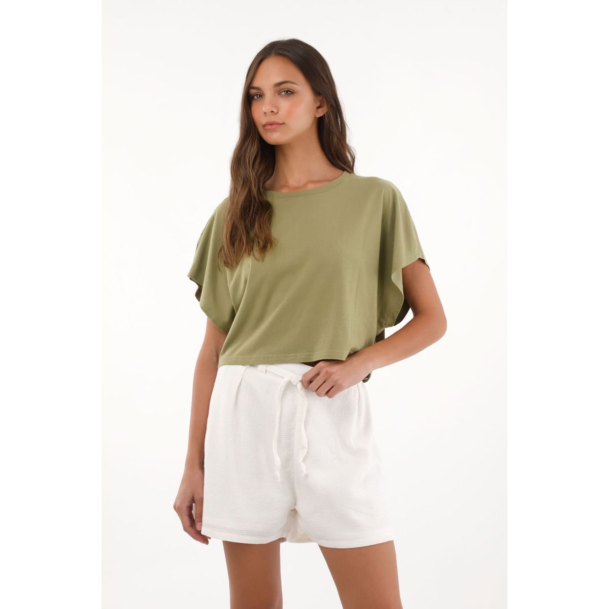 TOPMARK - Camiseta crop amplia verde para mujer