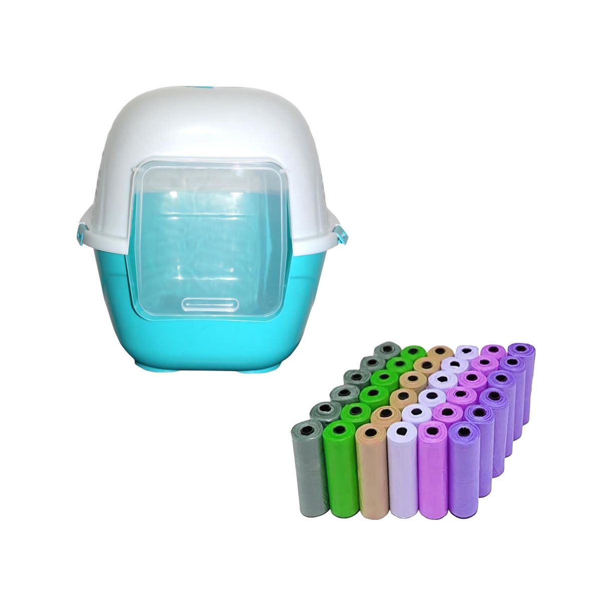 HALLY PET - Baño Para Gatos Gigante Mas 50 Rollos Celeste