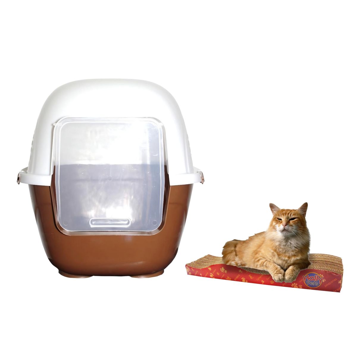 HALLY PET - Baño Para Gatos Gigante Mas Rascador Ondas Marron